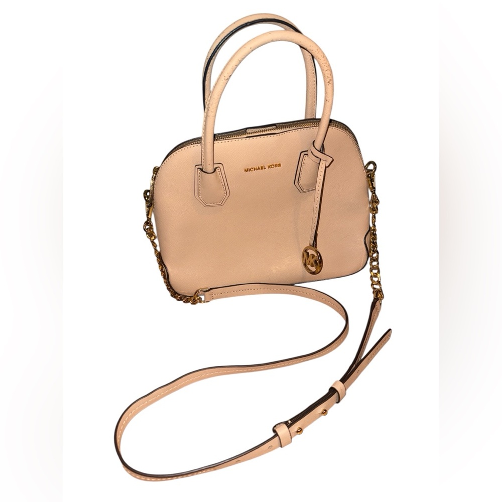 Michael Kors Dome Satchel Pink Patent Leather Handbag Double Handles Strap Purse